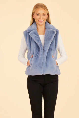 Plush Faux Fur Notch Vest - Light Blue - Monkee's of Germantown