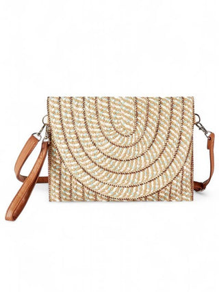 Mix Tone Straw Convertible Crossbody Clutch