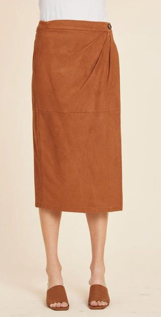 Faux Suede Ruched Midi Wrap Skirt