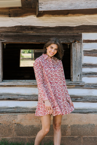 Polly Dress, Brick Bloom
