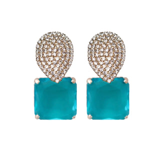 Turquoise Retro Pave Crystal Gum Drop Statement Earrings