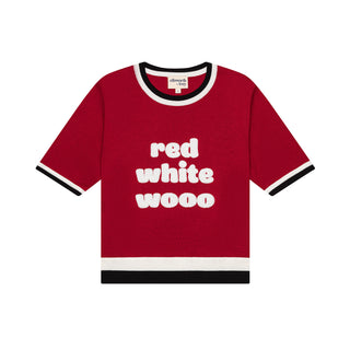 Red White Wooo Short Sleeve Sweater
