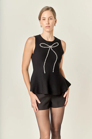 Peplum Bow Embellished Top