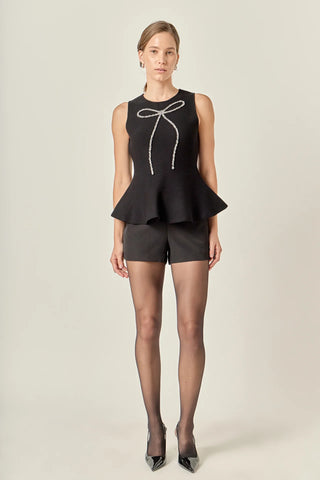 Peplum Bow Embellished Top