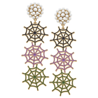 Halloween Enamel Linked Spider Web Drop Earrings