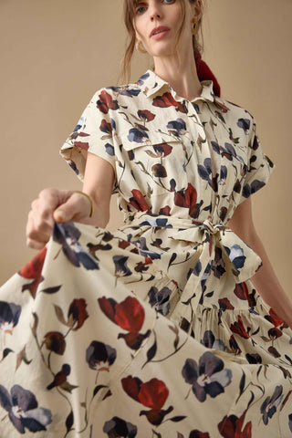 Cuffed Sleeve Maxi Shirt Dress