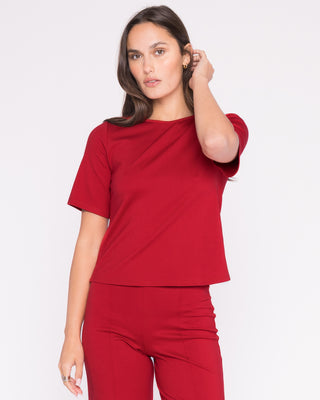 Ponte Knit Short Sleeve Top Extended Red
