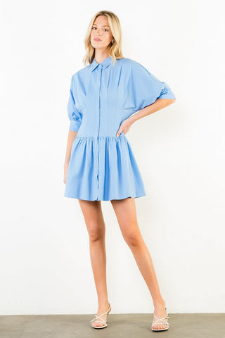 Short Sleeve Collared Dress - Powder Blue