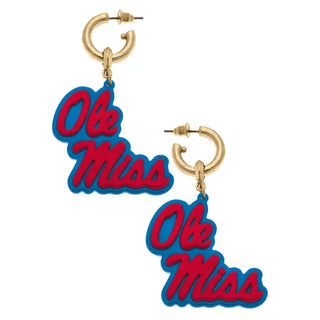 Ole Miss Rebels Resin Logo Drop Hoop Earrings
