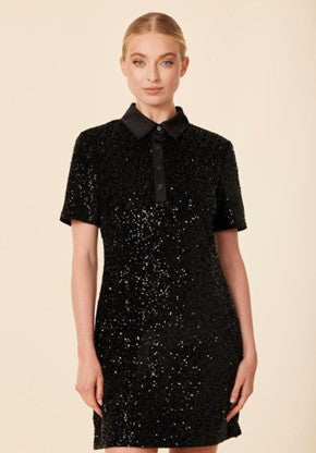 Sequin Poplin Short Sleeve Dress