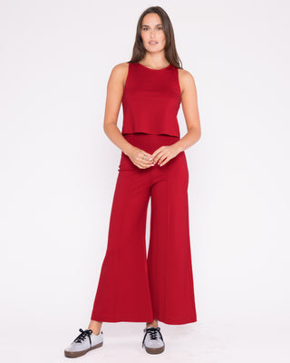 Ponte Knit Wide Leg Cropped Red