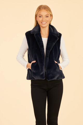 Plush Faux Fur Notch Vest - Navy - Monkee's of Germantown