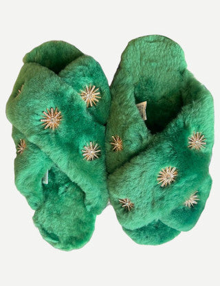 Sheepskin Slippers with Rhinestone