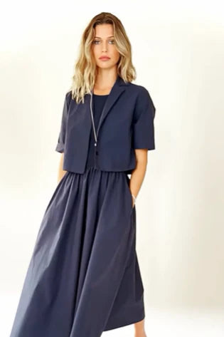 Elliott Lauren Double Up, Button Front Crop Jacket, Navy