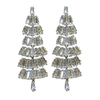Baguette Crystal Christmas Tree Holiday Statement Earrings