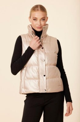 Vegan Leather Puffer Vest Pale Gold