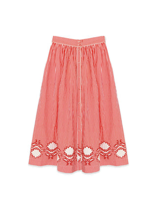 Colette Midi Skirt - Red Stripe