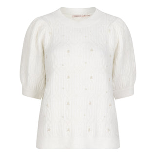 Shortsleeve Cable Sweater with Pearls