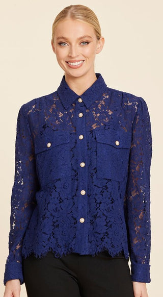 Floral Lace Pearl Button Blouse