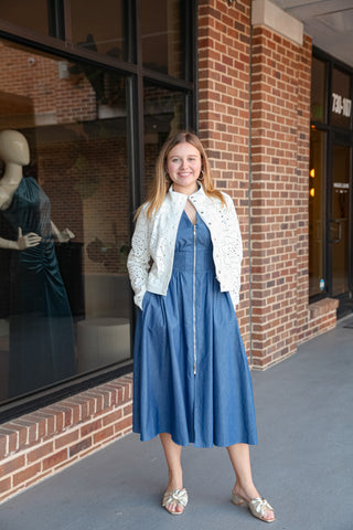 Dark Blue V-Neck Midi Dress