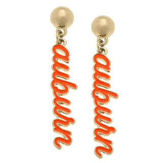 Auburn Tigers Enamel Script Earrings in Burnt Orange