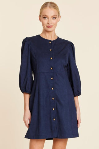Faux Suede Gold Button Dress