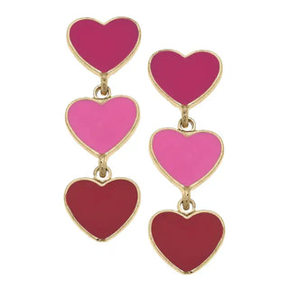 Valentine's Triple Drop Enamel Heart Earrings