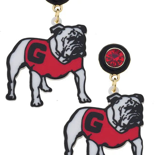 Georgia Hairy Dawg Resin Mascot Earrings in Red/Black