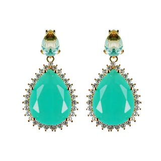 Turquoise, Aquamarine and Diamond Drop Statement Earrings