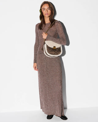 SHEARLING/ WALNUT CROSBY LOCK SADDLE CROSSBODY