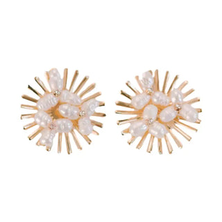 Sunburst Pearl Statement Stud Earrings