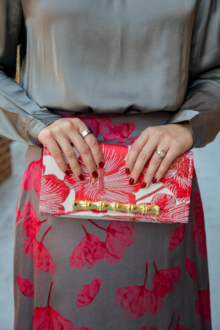 Red Floral Holiday with Bamboo Stick - Crossbody