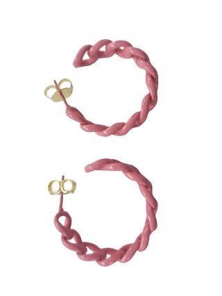 Painted Petite Chain Hoops - Pink